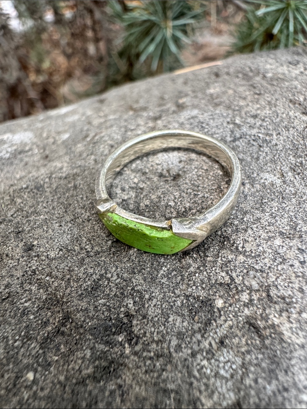 Sundance Silver Ring with Bright Green Enamel Marquise